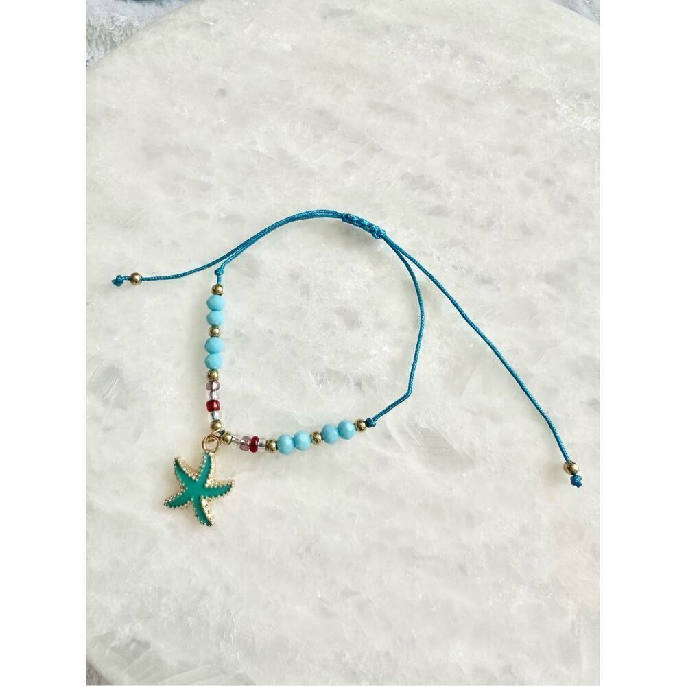 Blue starfish and bead friendship bracelet ￼